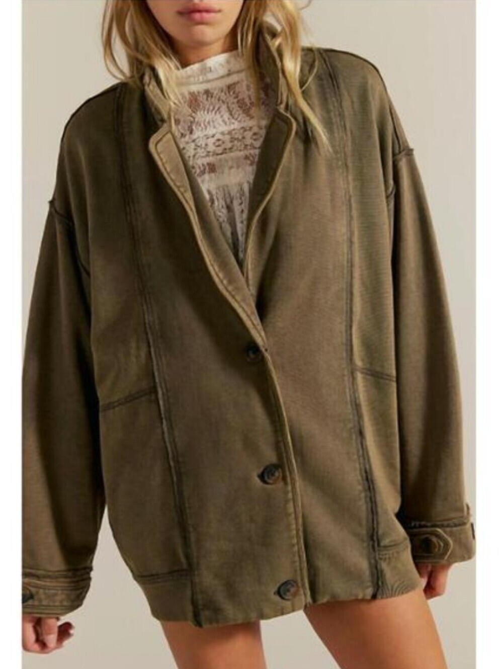 Free People Home Office Button Cardigan in Officer Brown Sz Small